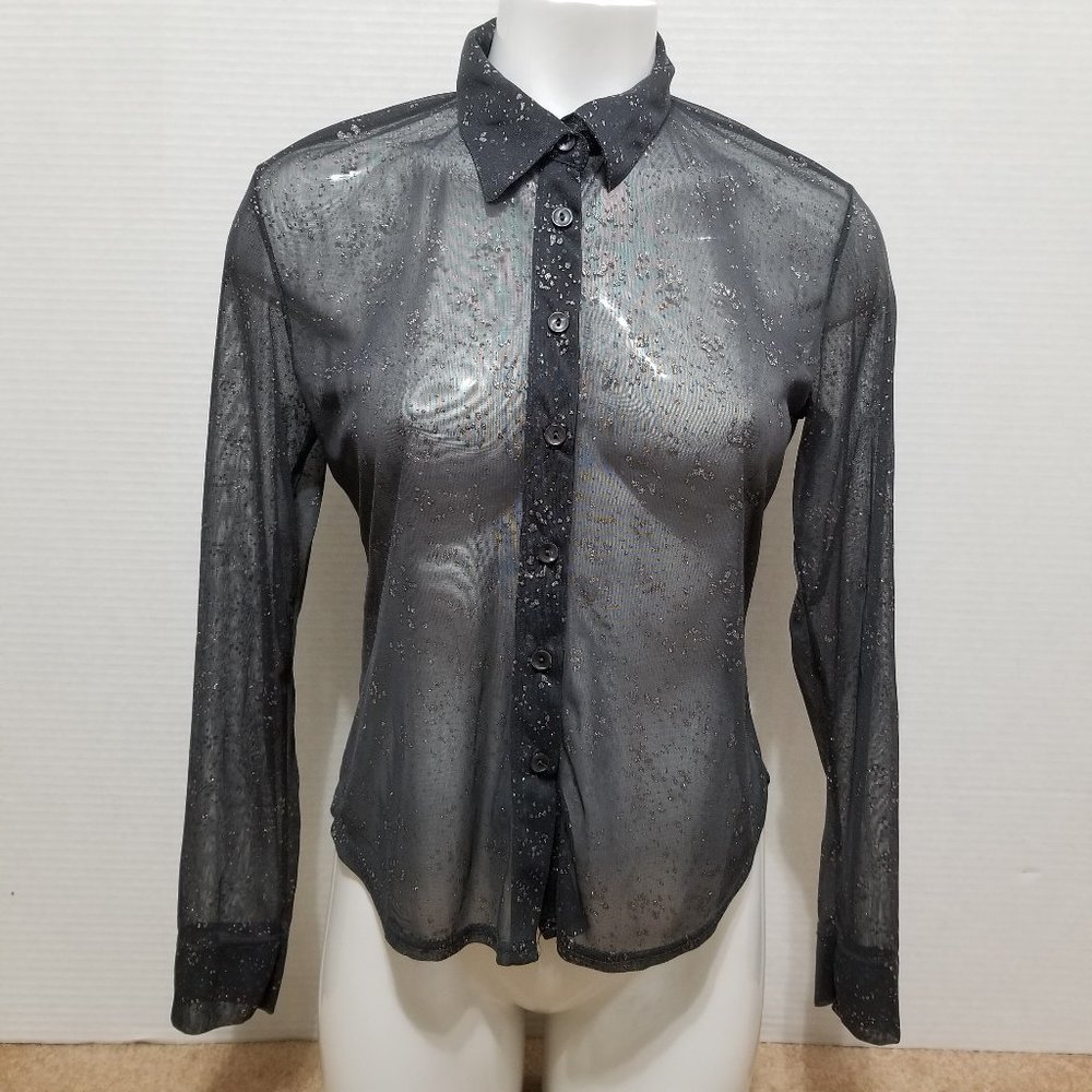 Anxiety Cafe top Large button up sheer glitter embellished VINTAGE 90's Y2K